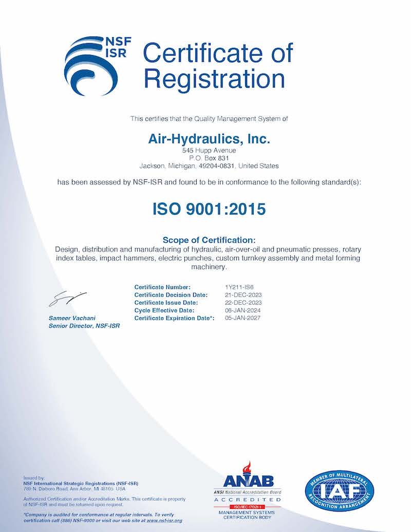 ISO Certificate.
